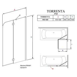 Шторка на ванну Radaway Torrenta PND 100 R прозрачное стекло